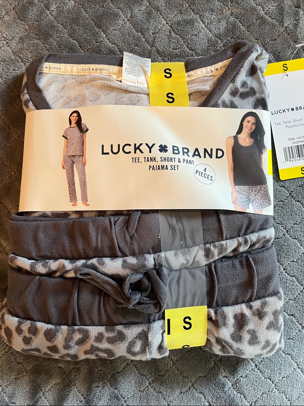 Lucky Brand Women's Gray Leopard Print 4-Piece Pajama Set